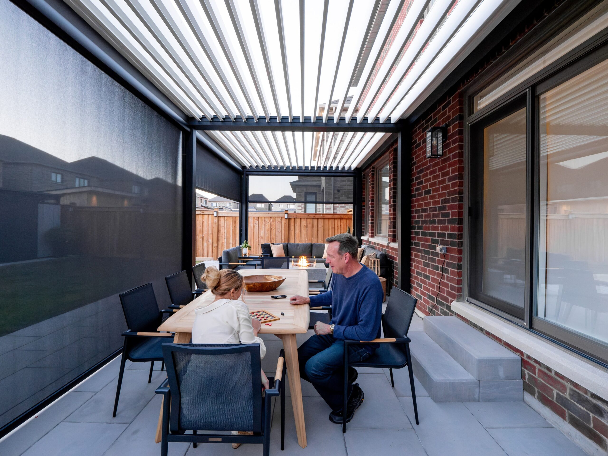 Louvered Aluminum Pergola with Motorized Zip Screens - Image 3